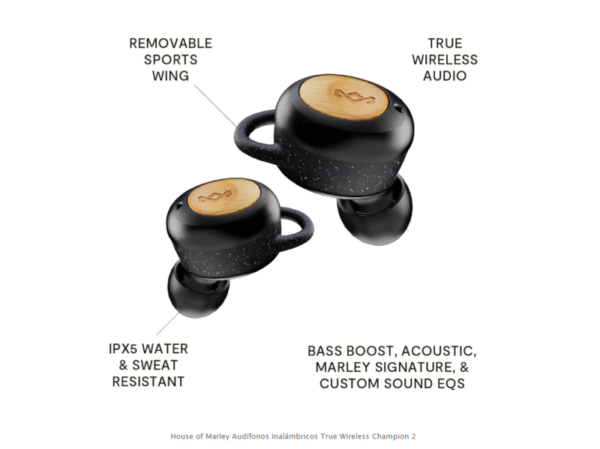 House Of Marley True Wireless Earbuds Champion 2 Black - Imagen 3