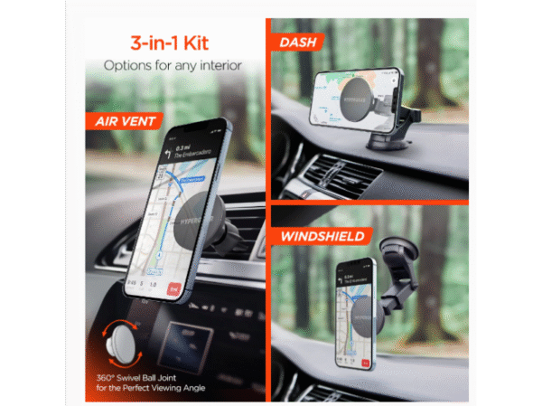 HOLDER CARRO Mag Grip Phone Mount Kit with MagSafe | Vent + Dash + Windshield Hypergear - Imagen 4