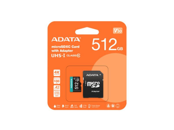 MEMORIA MICRO SD 512GB 4K V30 ADATA AUSDX512GUI3V30SA2-RA1
