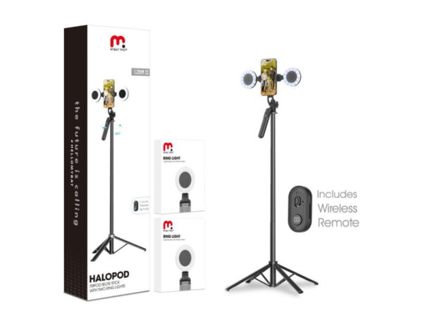MyBat Pro HaloPod Tripod Selfie Stick with Two Ring Light & Balance Handle - Black