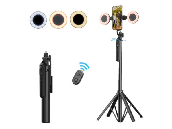 MyBat Pro HaloPod Tripod Selfie Stick with Two Ring Light & Balance Handle - Black - Imagen 3