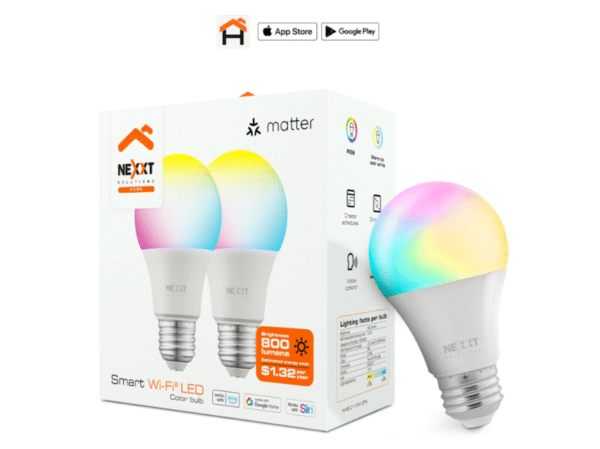 Nexxt Home NHB-C110M A19 2PK Smart LED Bulb RGB 110V Matter