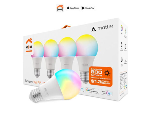Nexxt Home NHB-C110M A19 4PK Smart LED Bulb RGB 110V Matter