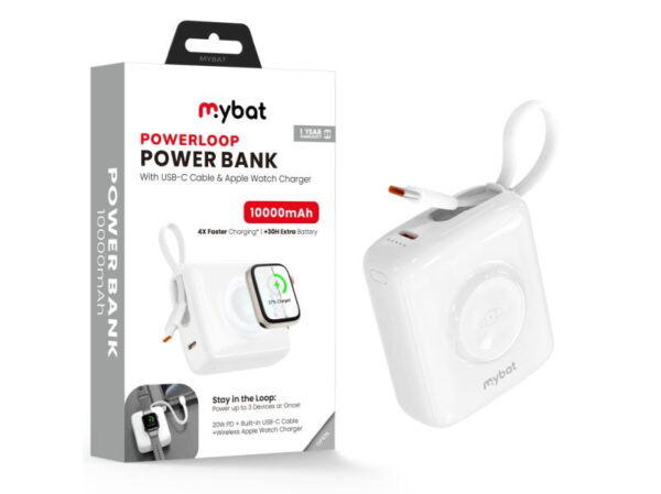 MyBat 10000mAh PowerLoop Power Bank with USB-C Cable & Watch Charger
