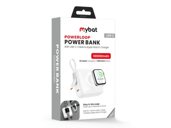 MyBat 10000mAh PowerLoop Power Bank with USB-C Cable & Watch Charger - Imagen 3