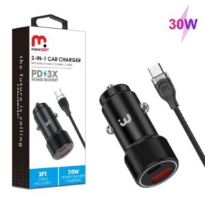 Cargador de Carro MyBat Pro 2-in-1 Dual Port Quick  (30W) With USB-C Cable